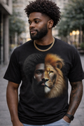 Lion & Man Portrait Tee — Bold Afro-Lion Graphic T-Shirt